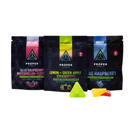 PROPER EXTRACTS PREMIUM LIVE RESIN INFUSED GUMMIES - BLUE RASPBERRY - 1080MG THC