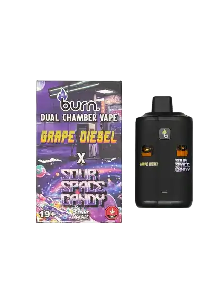 BURN LIFESTYLE CO - 6 GRAM DUAL CHAMBER DISPOSABLE VAPE - GRAPE DIESEL + SOUR SPACE CANDY
