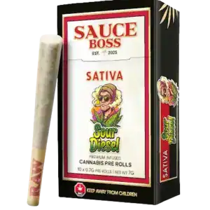 SAUCE BOSS - LIVE RESIN/LIQUID DIAMOND INFUSED PREROLLS - SOUR DIESEL